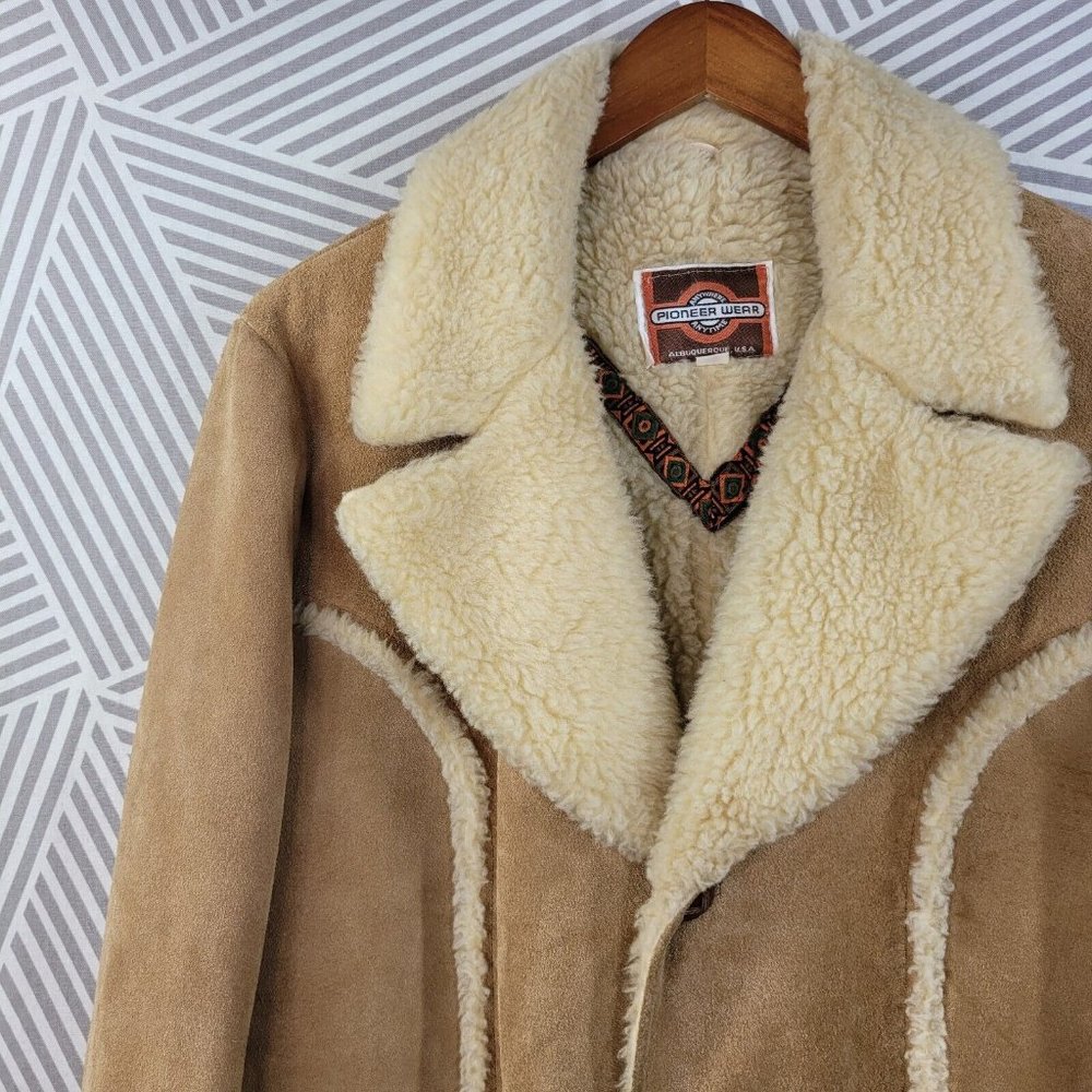 Vintage Sheepskin Faux Shearling Leather Fur Marlboro Men Coat sz 40/42 Rancher - Picture 3 of 8